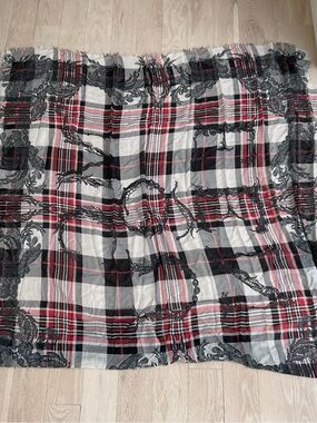 Alexander McQueen Red, Black and White Plaid Lace-Accent Scarf